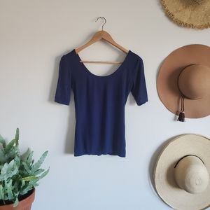 Navy Blue Quarter Sleeve Form Fitting Blouse